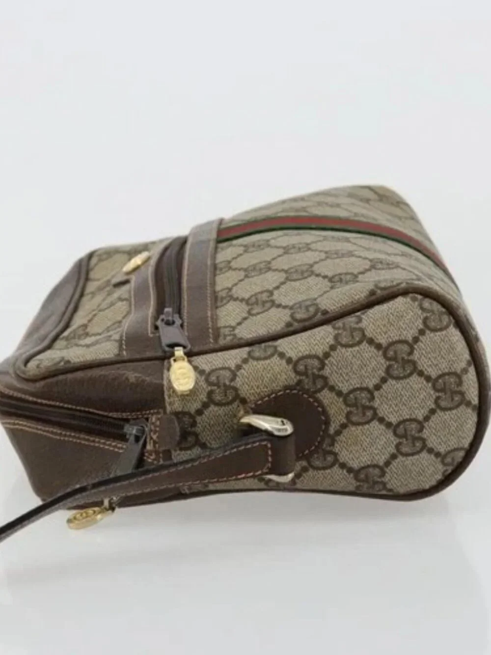 GUCCI GG Supreme Web Sherry Line Shoulder Bag PVC Beige Gold Auth 180803